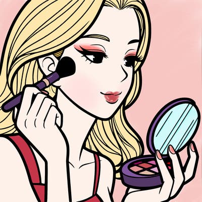 little girl putting on makeup