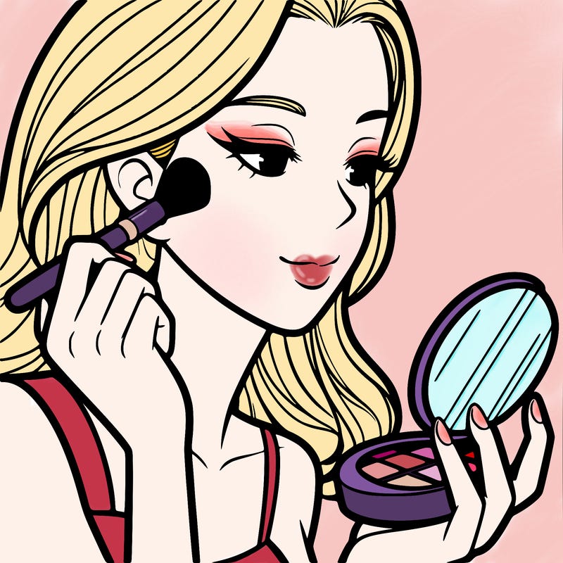 little girl putting on makeup