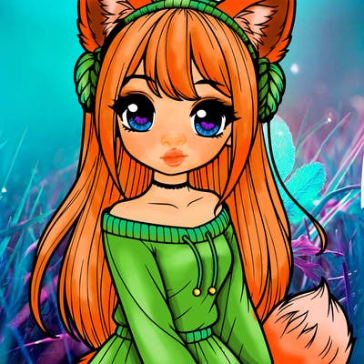 realistic girl with fox ears and tail