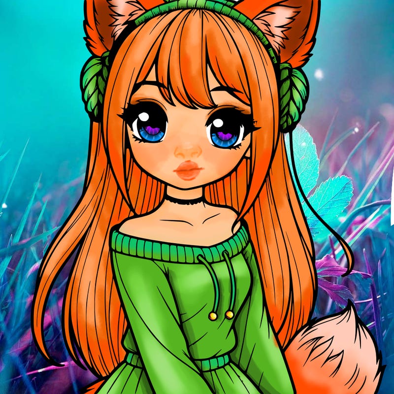 realistic girl with fox ears and tail