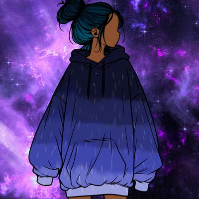 realistic girl with a oversized sweatshirt on and a bun