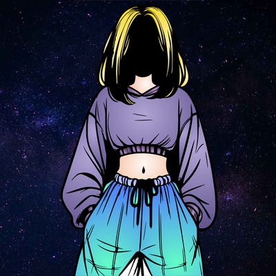 realistic girl faceless with baggy pants and a crop top