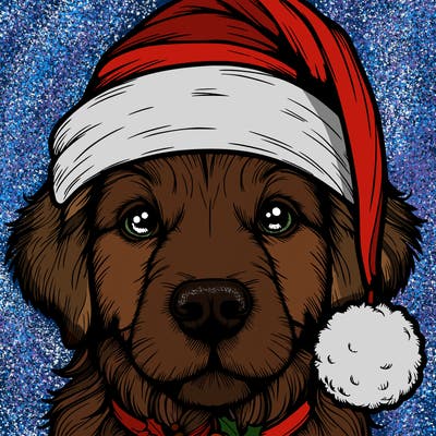 realistic dog with a christmas hat
