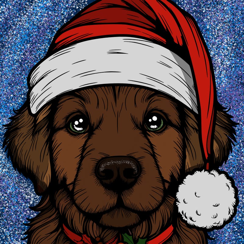 realistic dog with a christmas hat