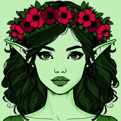 realistic female elf with flower crown