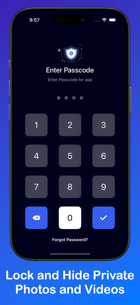 Calculator Lock - Photo Vault - Una pantalla de teléfono móvil que muestra la entrada segura de un código numérico para una aplicación de bóveda de fotos y vídeos privados.