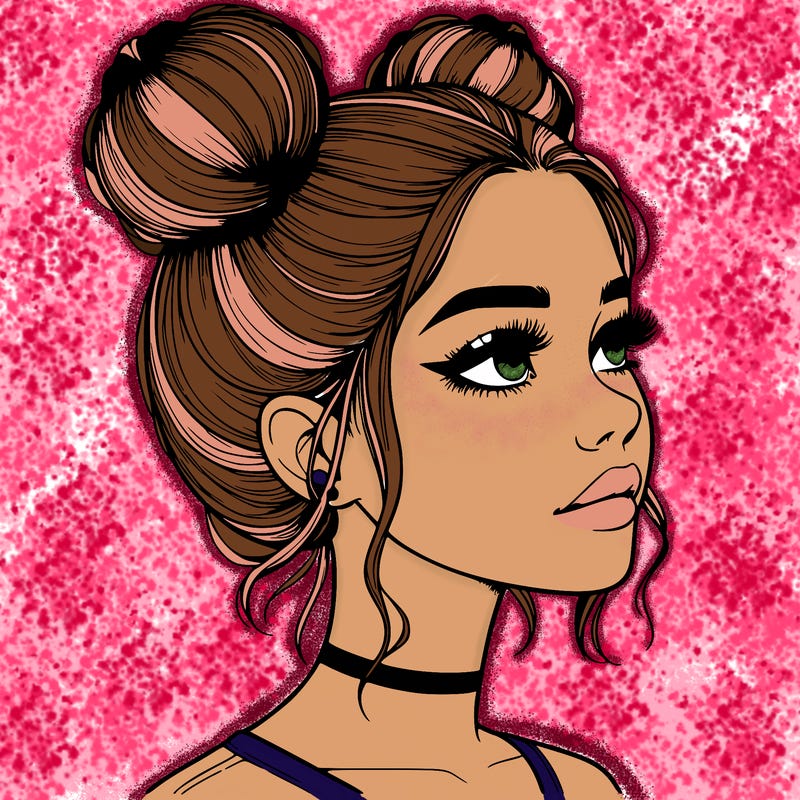realistic girl with buns on the top of her head