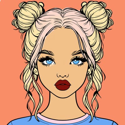 realistic girl with two buns in hair and lips