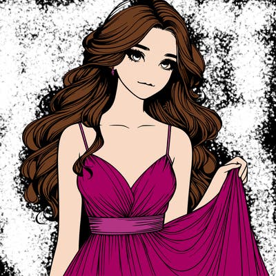 realistic girl in flowy silky prom dress