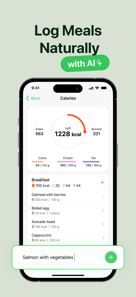 16:8・Intermittent fasting app - AI食事記録とカロリートラッカーダッシュボードを示す16:8 間欠性断食アプリのインターフェース