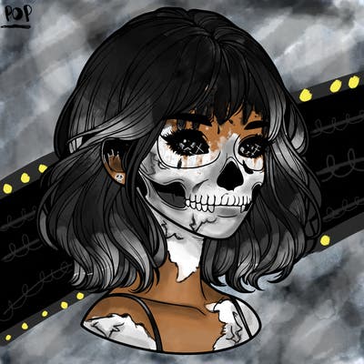 realistic girl with skull