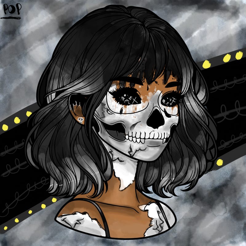 realistic girl with skull