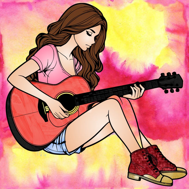 realistic woman play guitar