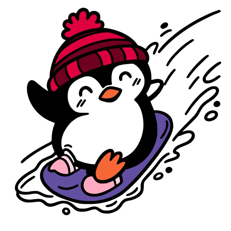 penguin sliding down ice