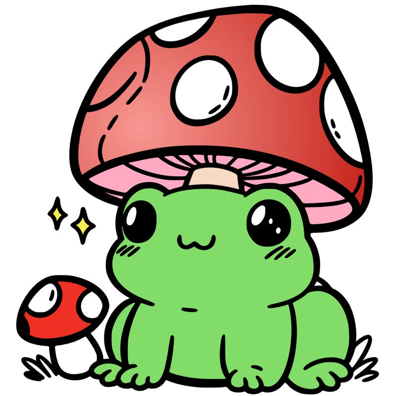 a cute frog with a mushroom hat