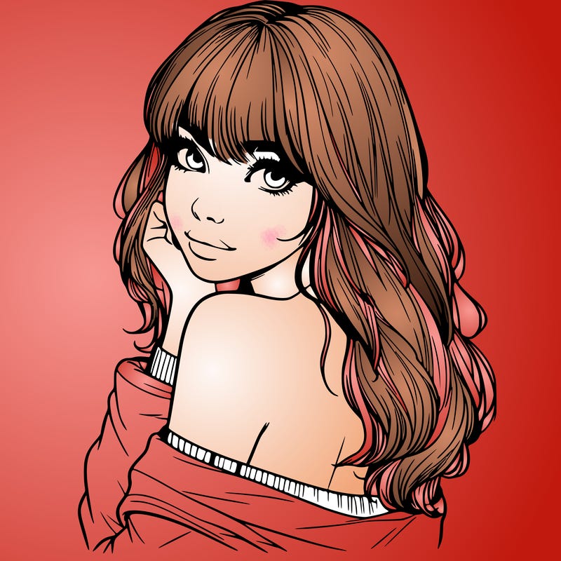 realistic girl with bangs looking over her shoulder