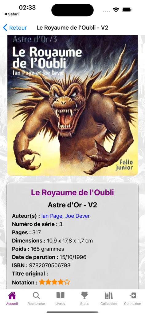 Información detallada del libro y arte de portada de Le Royaume de l'Oubli en la aplicación Collection LDVELH