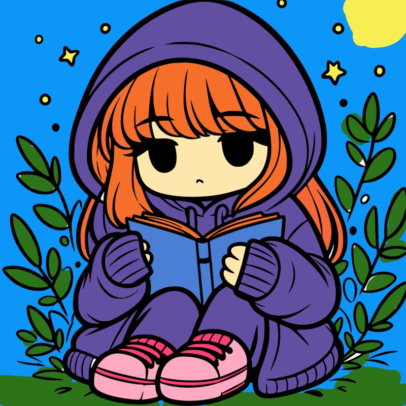 girl in oversized hoodie reading a book