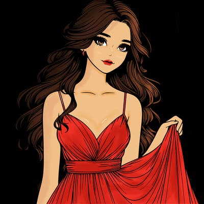 realistic girl in flowy silky prom dress