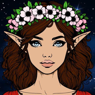 realistic female elf with flower crown