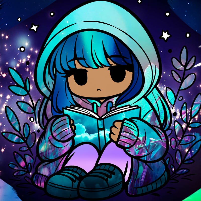 girl in oversized hoodie reading a book