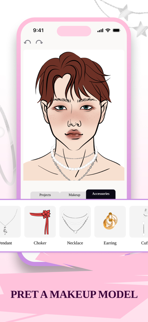 MakeUp Artist Pocket Studio - Modello di trucco digitale con opzioni di accessori come collane e orecchini
