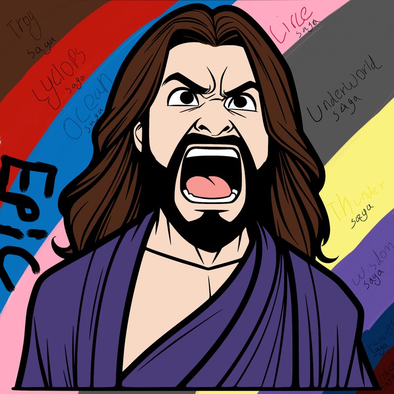 man that has long hair and a beard yelling and that is angry