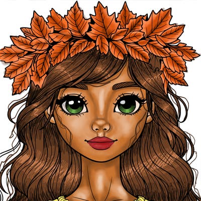 realistic girl with fall leaf crown
