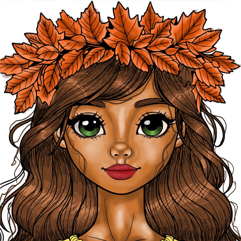 realistic girl with fall leaf crown