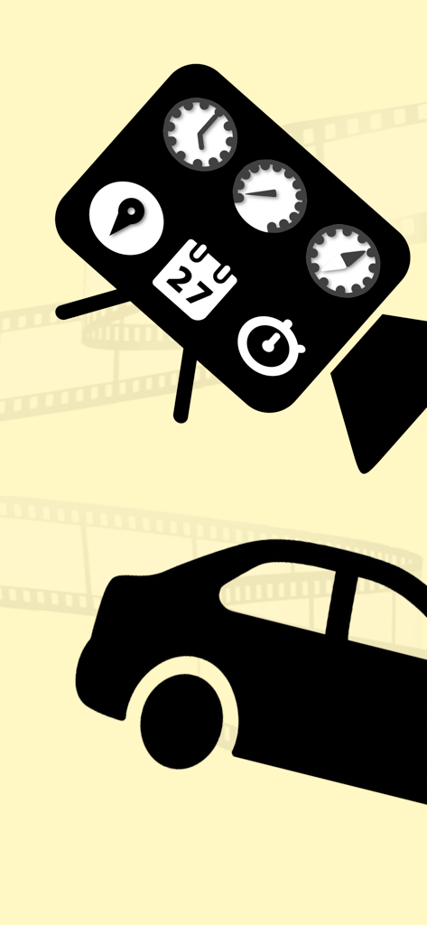 자동차와 카메라 아이콘, 속도 및 위치와 같은 텔레메트리 데이터 기호가 표시된 그래픽