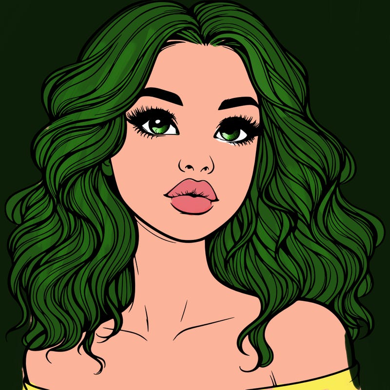 realistic girl with wavy hair and lips