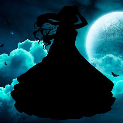 realistic woman with dress flowing in the wind