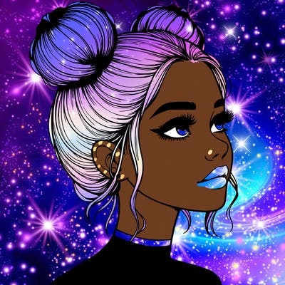 realistic girl with buns on the top of her head