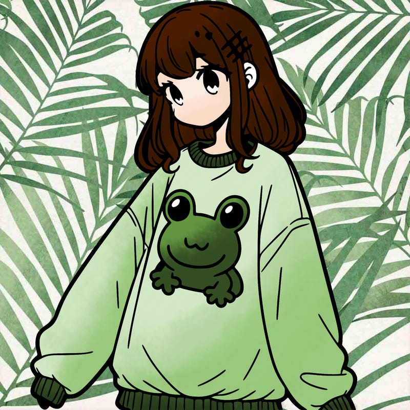 girl wearing frogging sweatshirt