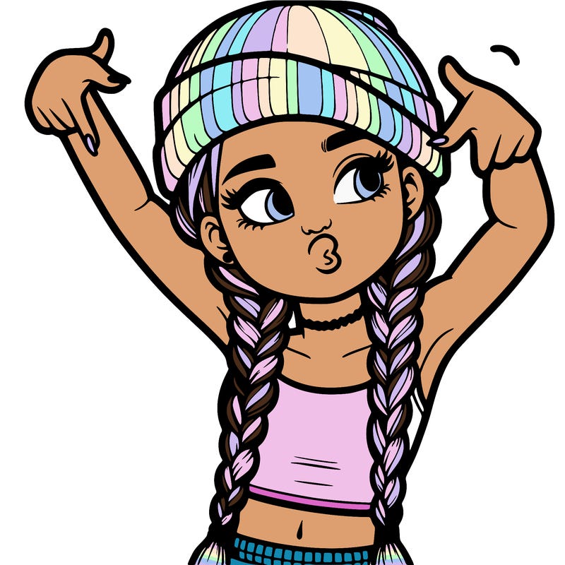 realistic teenage girl with braids and a beanie and crop top doing 🫶🏼
