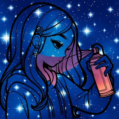 a realistic girl spray painting