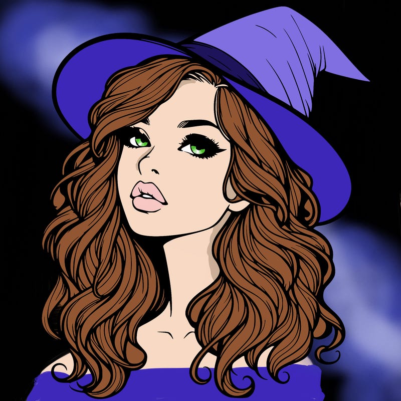 realistic witch girl with wavy hair and lips