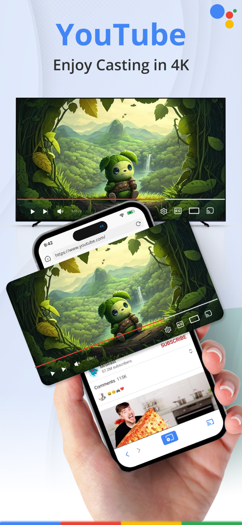 TV Cast: Mirror Home Screen - Casting a YouTube video from an iPhone to a smart TV in 4K resolution using TV Cast