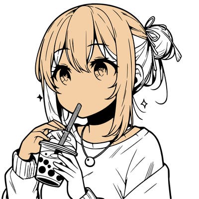 manga character drinking boba