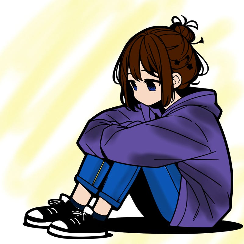 sad anime girl sitting alone