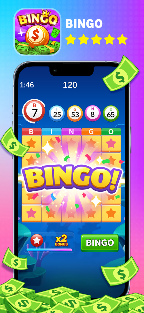 Arena for Cash mobile app interface showing a Bingo game with real cash rewards