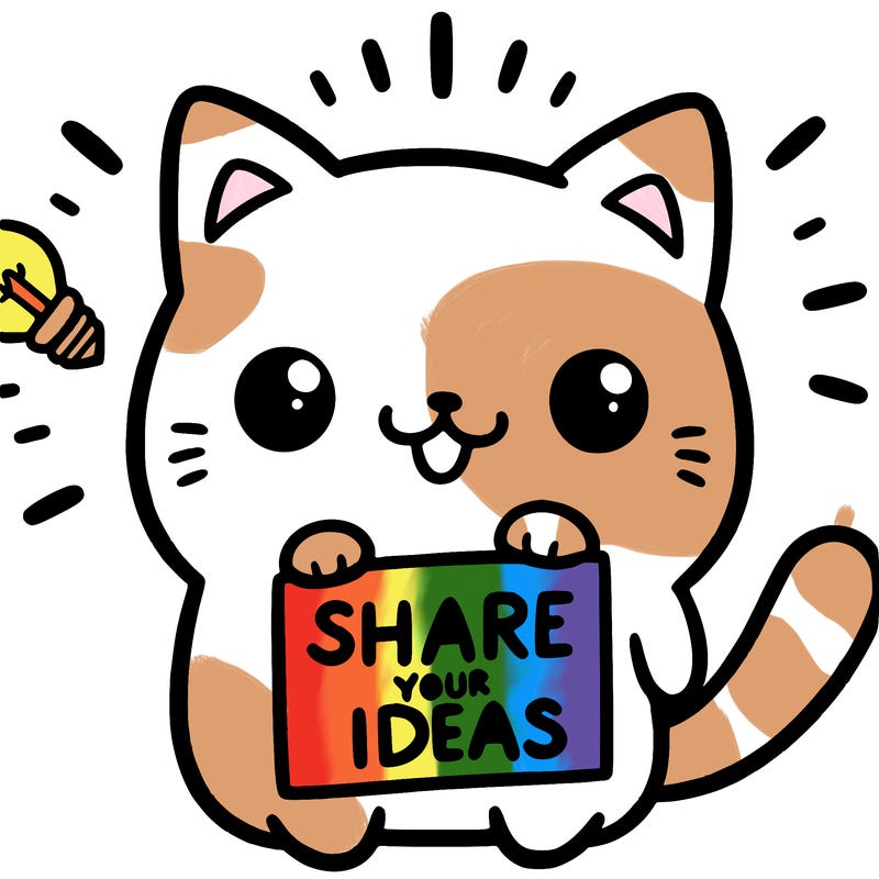 a cute cat saying share your ideas