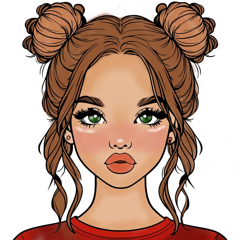 realistic girl with two buns in hair and lips