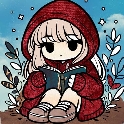 girl in oversized hoodie reading a book