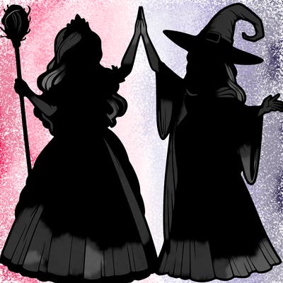 detailed realistic split of a princess and a witch