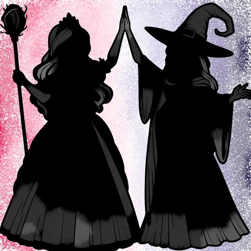 detailed realistic split of a princess and a witch