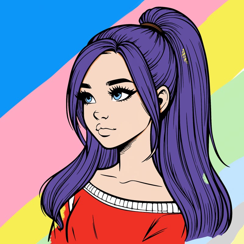 realistic girl with a high ponytail