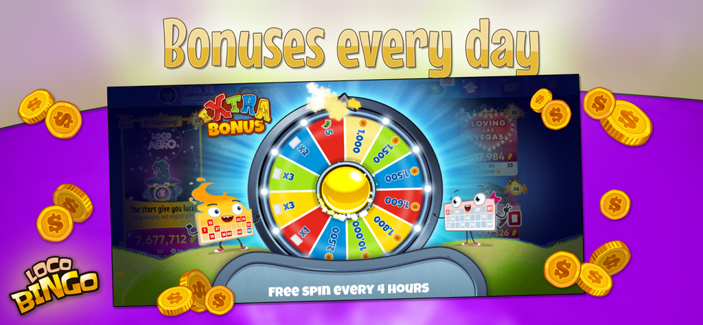 Loco Bingo & Slots Games - Loco Bingo daily bonus prize wheel with free spins and coin rewards
