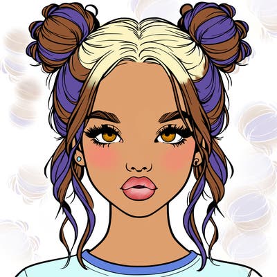 realistic girl with two buns in hair and lips
