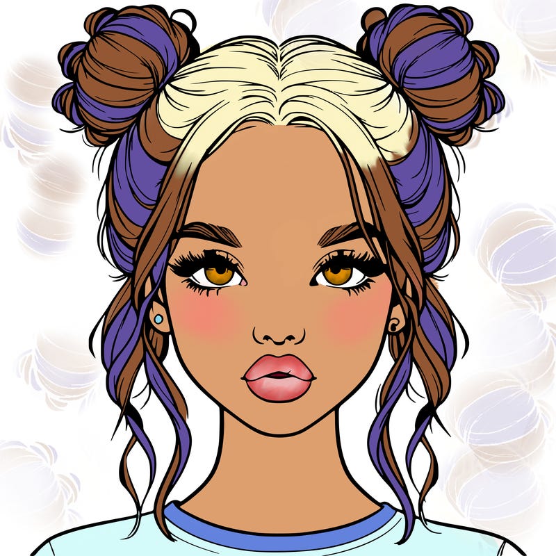 realistic girl with two buns in hair and lips